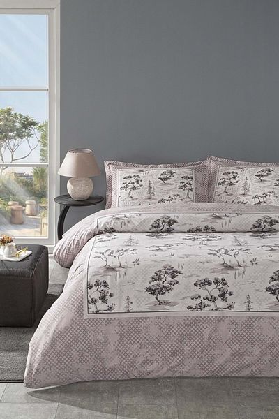 Özdilek Özdilek Ranforce King Size Double Duvet Cover Set-Toile De Jouy Powder
