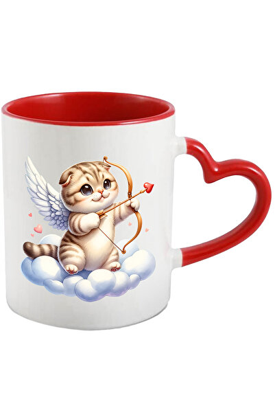 StoryGift Romania Cana cu o pisicuta grasuta care trage cu arcul | ilustratie | Cupidon | sta pe u, Cu Maner Inim