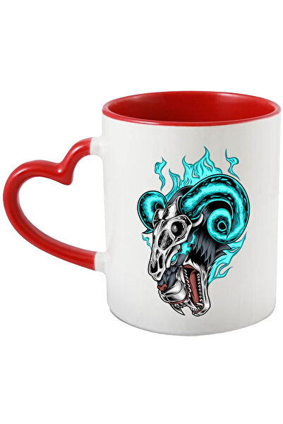 StoryGift Romania Cana Cu Craniu, Coarne, Pantera, Flacari, Colti, Multicolor 330 ml, Ceramica cu , Cu Maner Inim