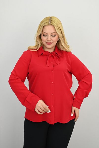 Koza Butik Women's Large Size Collar Scarf Tie Detailed Shirt 0035-25