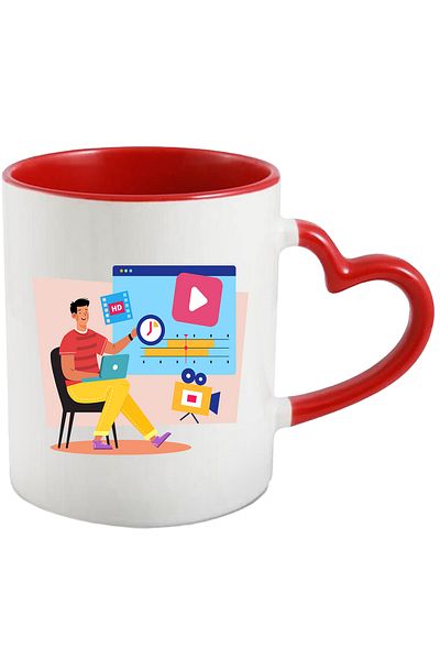 StoryGift Romania Cana Cu Lectie, Editare Video, Youtube, Media, Laptop, Multicolor 330 ml, Cerami, Cu Maner Inim