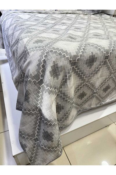 ŞENER HOME Canvas Pattern Printed 200x240 cmDouble (BATTAL) Single Pike - Gray