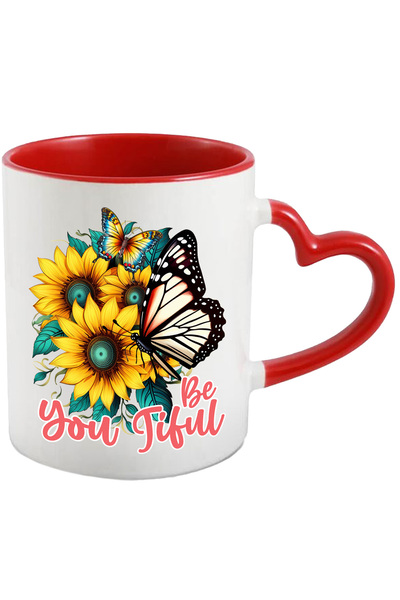 StoryGift Romania Cana cu fluturi pe flori de floarea-soarelui cu mesajul "Be...