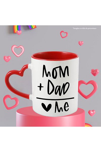 StoryGift Romania Mug with the text in English "Mom + dad = me" - baby family with Red Heart Handle, With ,STG
