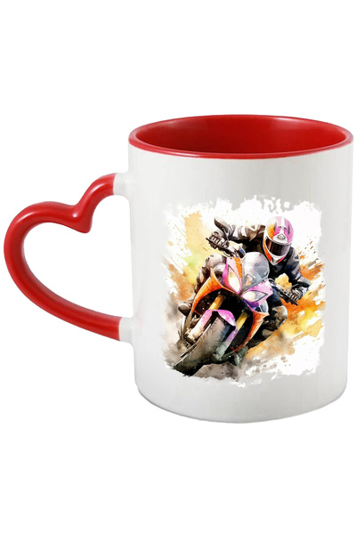 StoryGift Romania Cana Cu Motocicleta Sport, Casca, Ilustratie Watercolor, Mu...