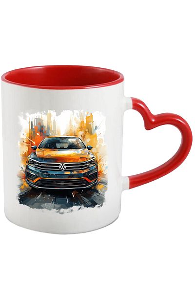 StoryGift Romania Cana Cu Masina, Volkswagen Jetta, Sosea, Viteza, Abstract, Multicolor 330 ml, Ce, Cu Maner Inim