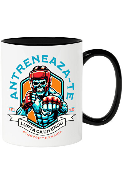 StoryGift Romania Cana cu Luptator MMA Schelete Uman Cu Protectie Sport Contact Motivational Antre, Cu Maner Negru