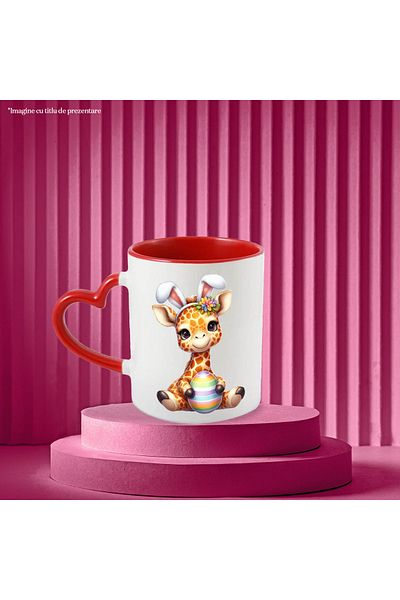 StoryGift Romania Mug with a giraffe, illustration, rabbit ears, egg, cheerful, happy, playful c, With Heart Handle