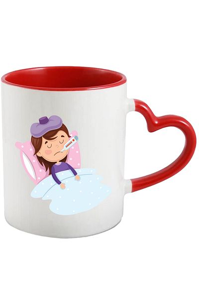 StoryGift Romania Cana Cu Pacient, Termometru, Perna, Compresa, Patura, Raceala, Multicolor 330 ml, Cu Maner Inim