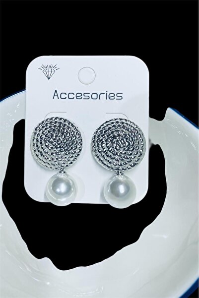 TRENDTAKI incili burmatel modeli vintage küpe rodyum kaplama 306