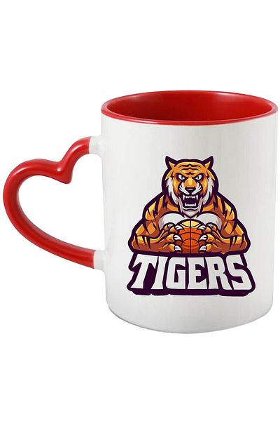 StoryGift Romania Mug With Message Tigers, Basketball, Ball, Tiger, Sport, Multicolor 330 ml, Ceramic, With Heart Handle
