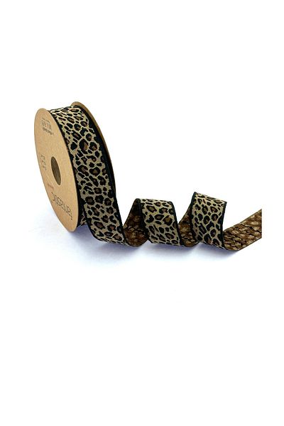 FANTASTIC KURDELE Panglică țesătă cu model leopard maro (25 mm lățime - 10 m lungime)