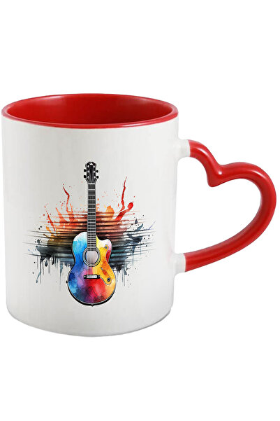StoryGift Romania Cana Cu Chitara, Dungi, Watercolor, Instrument Muzical, Multicolor 330 ml, Ceram, Cu Maner Inim