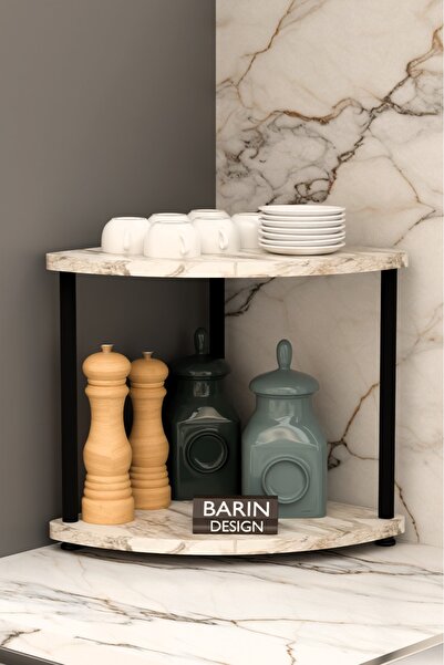 BARIN DESIGN Çift Katlı Çevir Tak Kahve Köşesi Raf Çok Amaçlı Mutfak Standı M...