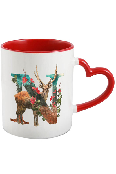 StoryGift Romania Cana Cu Litera, N, Cerb, Flori, Multicolor 330 ml, Ceramica...