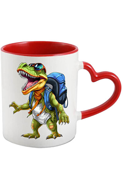 StoryGift Romania Cana cu un dinozaur explorator uimit | ilustratie | ceva nemaivazut | ghiozdan |, Cu Maner Inim