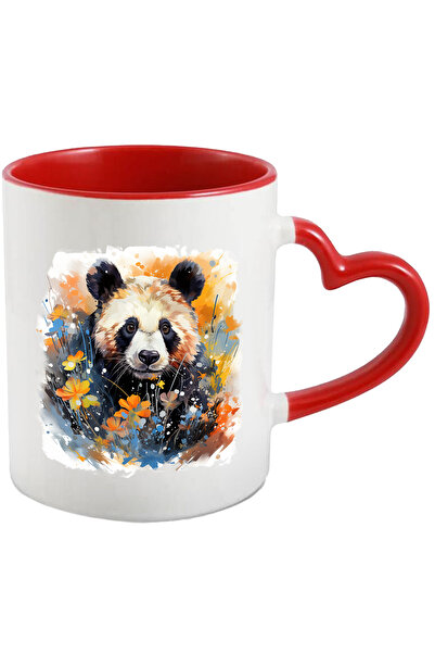 StoryGift Romania Cana Cu Urs Panda, Flori, Tomnatic, Petale, Watercolor, Ani...