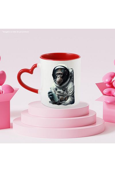 StoryGift Romania Mug with Monkey in Astronaut Costume, Spaceship, NASA, Galaxy, Rocket, Ce, Cu, STG