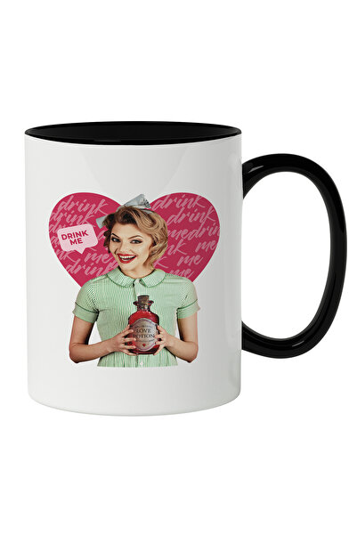 StoryGift Romania Cana Cu Femeie In Rochie Verde Sticla In Mana, Inima Roz, M...