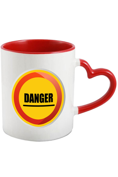StoryGift Romania Cana Cu Semn, Atentionare, Pericol, Danger, Simbol, Multicolor 330 ml, Ceramica , Cu Maner Inim