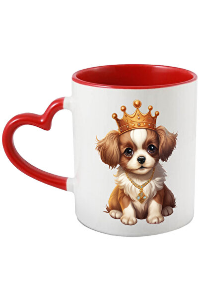 StoryGift Romania Cana cu un catel timid cu o coroana regala pe cap | ilustratie | importanta | no, Cu Maner Inim