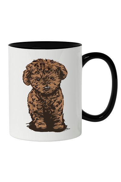 StoryGift Romania Cana Cu Caine Maro Mic Rasa Poodle, Animale De Companie Blanoase, Iubitorii De C, Cu Maner Negru