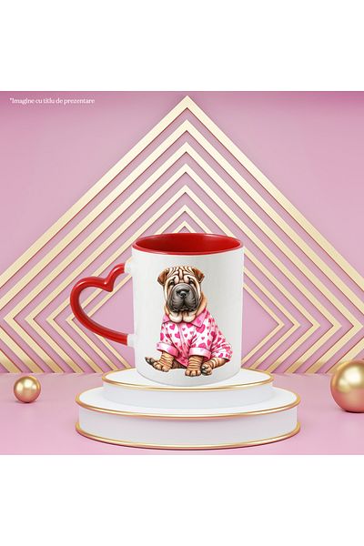 StoryGift Romania Mug with a Shar Pei puppy wearing a blouse | illustration | with hearts | ro, With ,STG