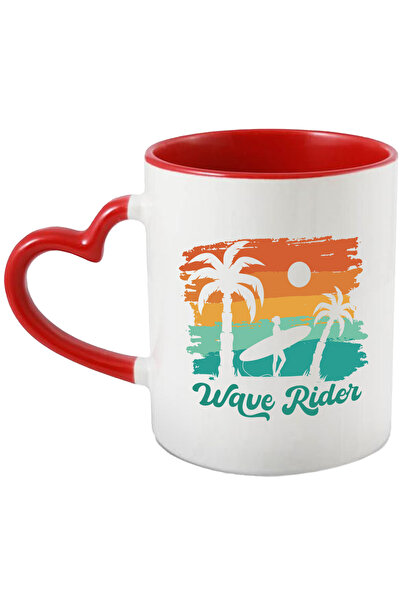 StoryGift Romania Cana Cu Mesaj In Engleza Wave Rider, Surf, Palmieri, Soare, Multicolor 330 ml, C, Cu Maner Inim