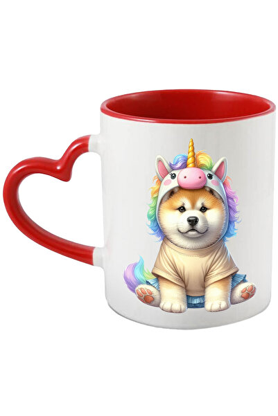 StoryGift Romania Cana cu un catel Chow Chow in costum de unicorn | ilustratie | deghizare | putin, Cu Maner Inim