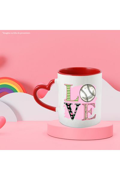 StoryGift Romania Cana Cu Mesajul "love", Minge De Baseball, Ilustratie, Sport, Pasiune, Iubire Cu, Cu Maner Inim Stg