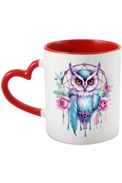 StoryGift Romania Cana cu o bufnita, privire malefica, ilustratie, flori, pla...