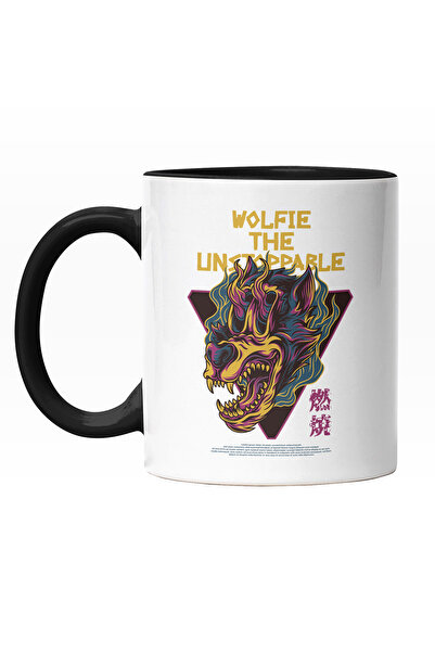 StoryGift Romania Cana Cu Cap De Lup In Flacari Cu Colti Lungi, Text In Engle...