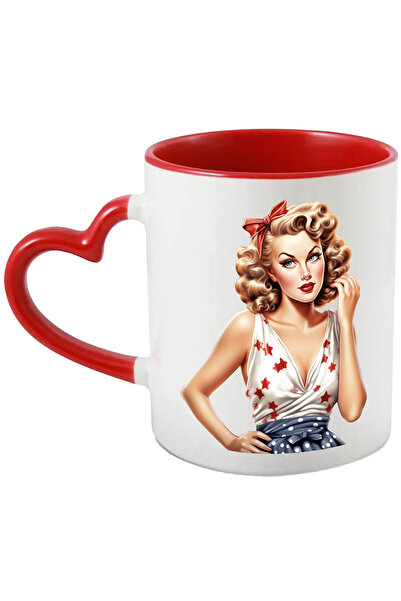 StoryGift Romania Cana cu femeie frumoasa blonda, ilustratie, stil retro, vec...