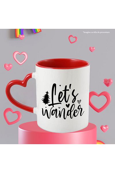 StoryGift Romania Mug with hearts and the text in English "Let's wander" - let's wander/hoi, With ,STG