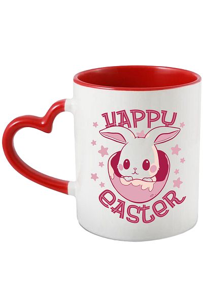 StoryGift Romania Cana Cu Mesaj In Engleza Happy Easter, Iepure, Paste, Stele, Multicolor 330 ml, , Cu Maner Inim