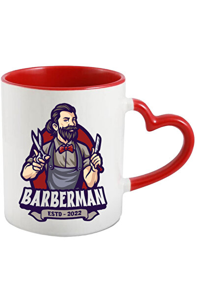 StoryGift Romania Cana Cu Mesaj Barberman, Barbier, Lama De Ras, Emblema, Foarfeca, Multicolor 330, Cu Maner Inim