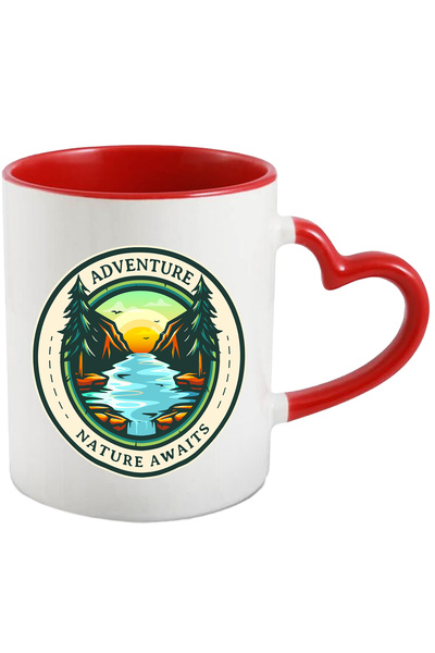 StoryGift Romania Cana Cu Mesaj In Engleza Adventure Nature Awaits, Pasari, Rau, Cascada, Munte, M, Cu Maner Inim