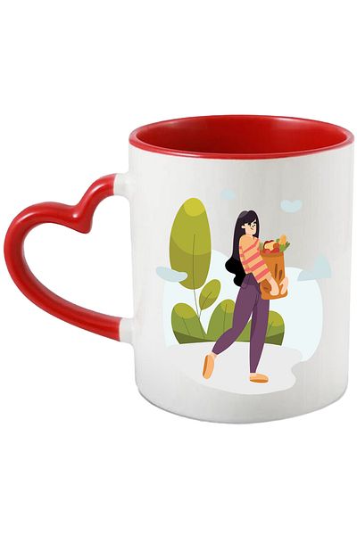 StoryGift Romania Cana Cu Fata, Cumparaturi, Nori, Copaci, Alimente, Mancare, Punga, Multicolor 33, Cu Maner Inim