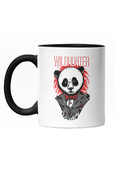 StoryGift Romania Cana Cu Portret Urs Panda In Costum Cu apion Rosu, Desene Anime, Text In Engleza, Cu Maner Negru