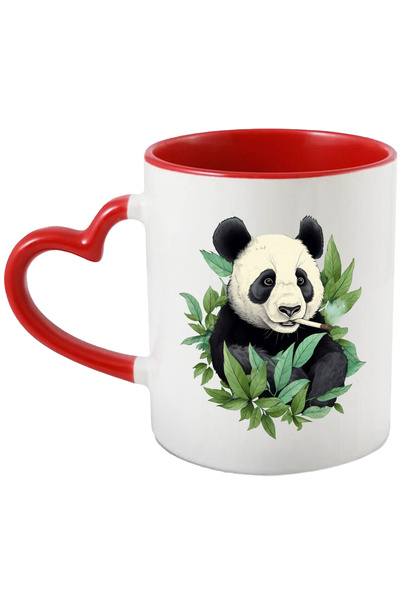 StoryGift Romania Cana Cu Urs Panda, Frunze, Fum, Tigara, Natura, Animal, Multicolor 330 ml, Ceram, Cu Maner Inim