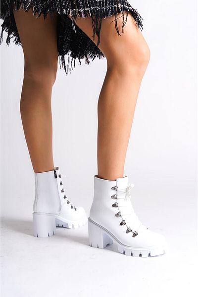 Zerenyus Emma Lace-Up Orthopedic Heeled Γυναικείες Μπότες με φερμουάρ - Λευκό