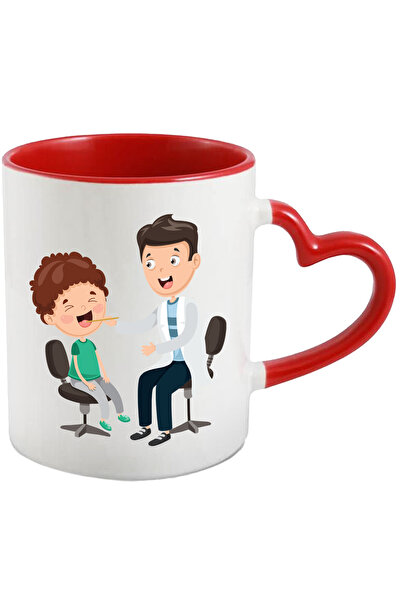 StoryGift Romania Cana Cu Doctor, Consult, Pacient, Copil, Limba, Bat, Scaun, Halat, Multicolor 33, Cu Maner Inim