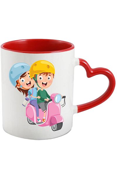 StoryGift Romania Cana Cu Scooter, Casca De Protectie, Termos, Calatorie, Condus, Multicolor 330 , Cu Maner Inim