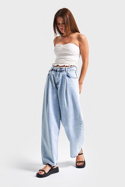 its basic Blugi de zăpadă pentru femei Culoare V-3s5-3 Țesătură de viscoză cu pliuri largi, 100% bumbac, blugi din denim plisat