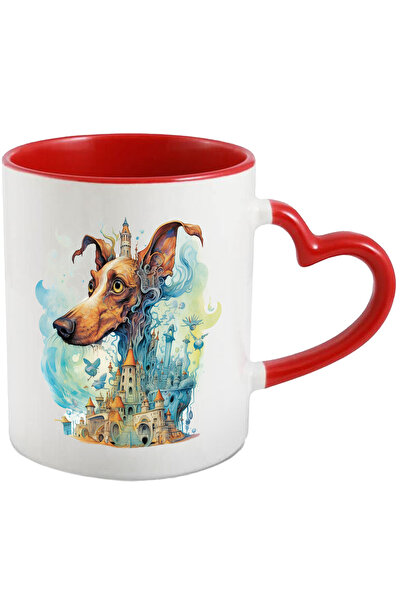 StoryGift Romania Cana Cu Caine, Castel, Fantasy, Scari, Turnuri, Baloane, Multicolor 330 ml, Cer, Cu Maner Inim