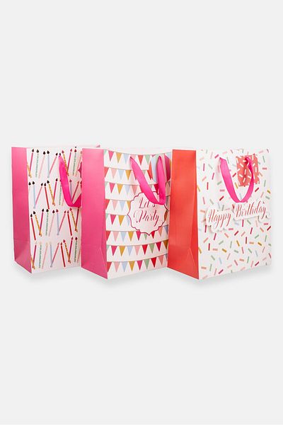 Stella Rose Allover Print 3 Set Of Gift Bag 31 H X 25 L X 13 W Cm, Off White