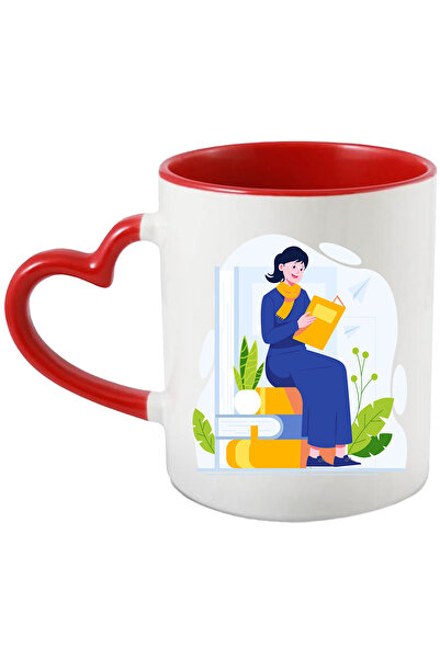 StoryGift Romania Cana Cu Femeie, Carte, Avion, Ochelari, Iubitori De Carti, Citit, Multicolor 330, Cu Maner Inim