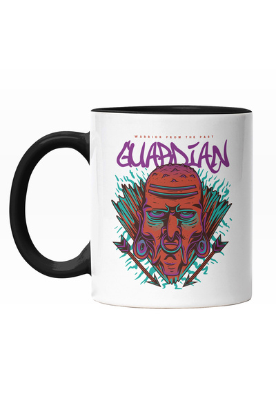 StoryGift Romania Cana Cu Portret Barbat Suparat Cu Cercel In Nas, Sageti, Text Mov In Engleza Gua, Cu Maner Negru