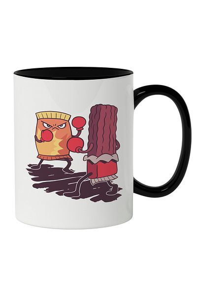 StoryGift Romania Cana Cu Junk Food Fighting, Ring DE Boz, Pisici Si Motani,Iubitorii De Sport DE , Cu Maner Negru