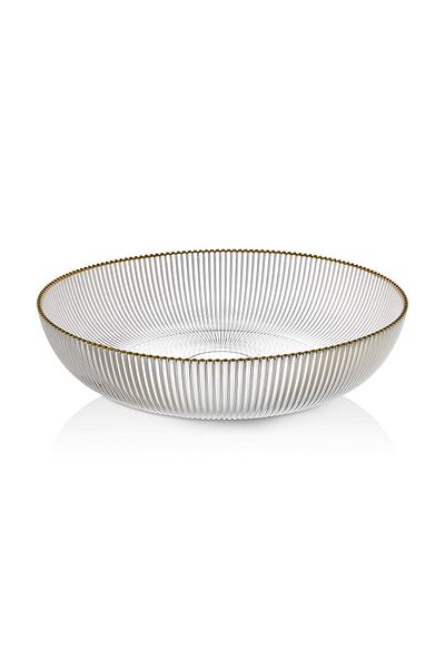 İLİVA Large Size Glass Salad Bowl - Gold Gilded Presentation Bowl